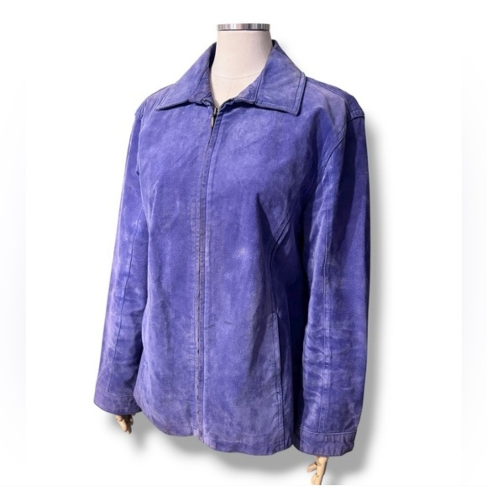 CHICO’S Purple Suede Leather Jacket Size Large VINTAGE